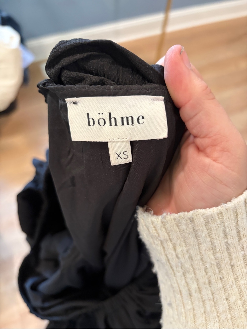 Böhme Black Tiered Puff Sleeve Midi Dress XS Boho - Picture 7 of 10